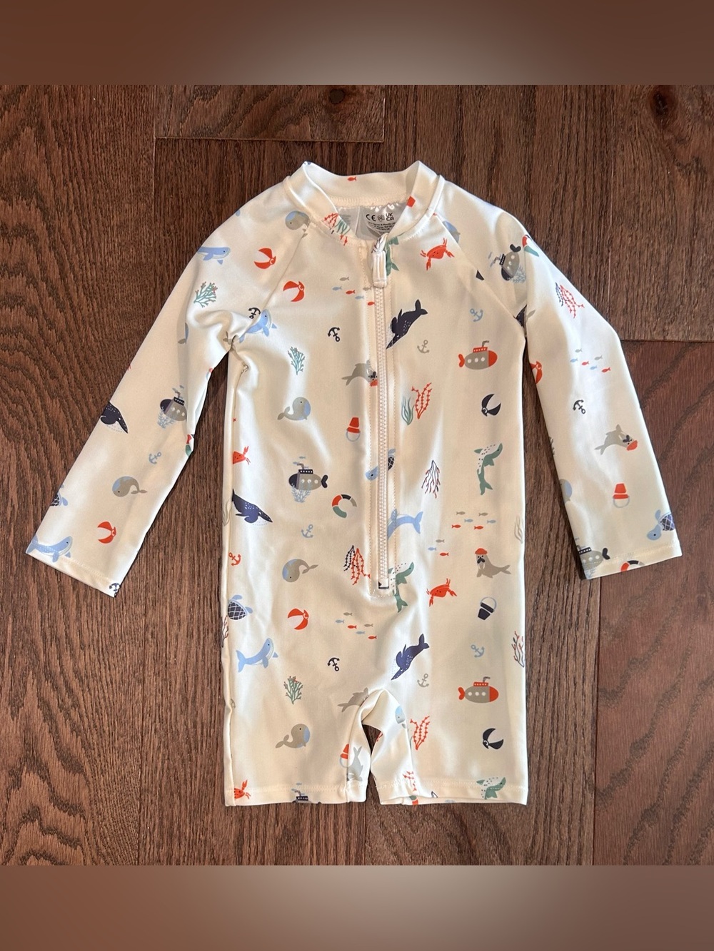 H&M Cream Kids One-Piece Swimsuit with Navy and Orange Sea Motifs
